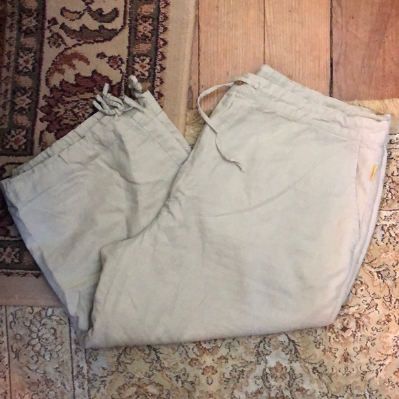 MECCA GOLD size 4XL Linen Clamdiggers Ties at Waist & Leg Tan Khaki Breathable - Picture 5 of 13